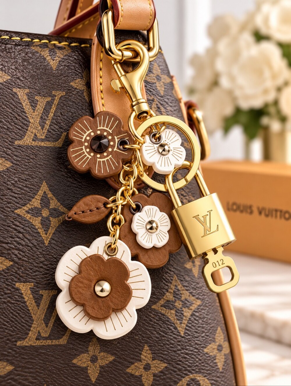 LV Gold Padlock 🔑 Authentic Louis Vuitton Charm + Unbranded Flower Keychain